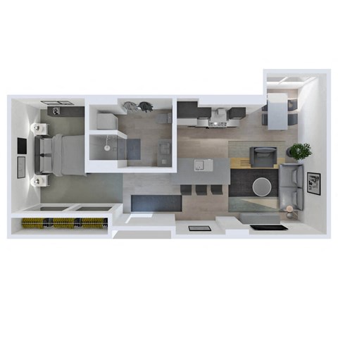 Floor plan for 1 bed, 1 bath, 532 sqft